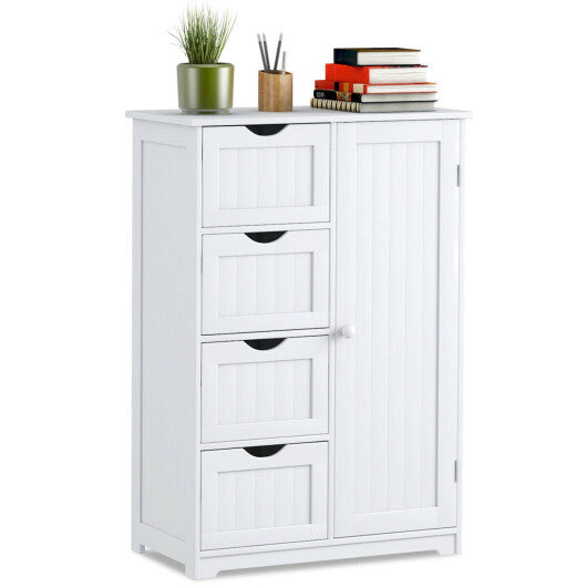 Bathroom Storage Wooden 4 Drawer Cabinet Cupboard 2 Shelves Free Standing White