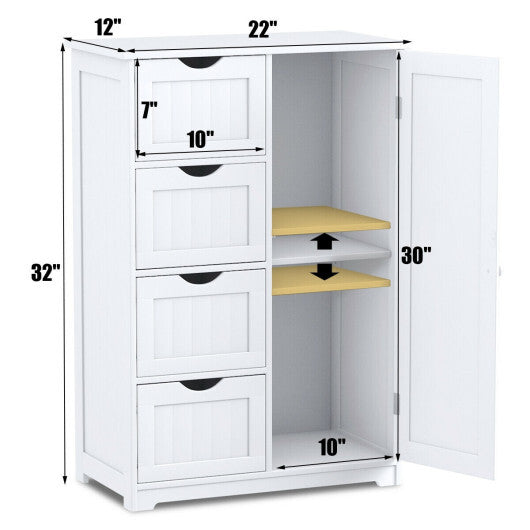 Bathroom Storage Wooden 4 Drawer Cabinet Cupboard 2 Shelves Free Standing White