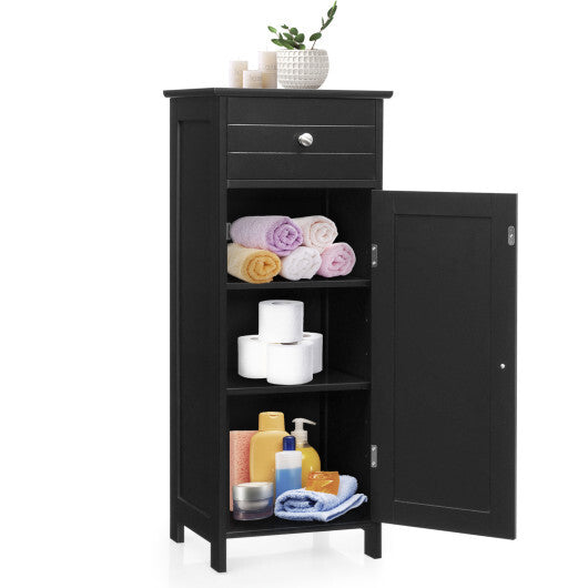Costway Bathroom Storage Floor Cabinet Organizer Free-Standing w/ Drawer Black