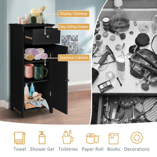 Costway Bathroom Storage Floor Cabinet Organizer Free-Standing w/ Drawer Black