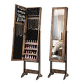Costway Mirrored Standing Jewelry Cabinet Storage Box Brown