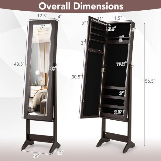 Costway Mirrored Standing Jewelry Cabinet Storage Box Rustic Brown