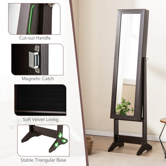 Costway Mirrored Standing Jewelry Cabinet Storage Box Rustic Brown