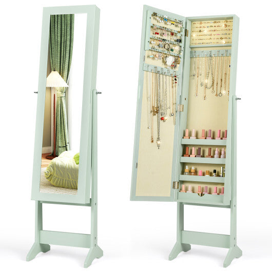 Mirrored Standing Jewelry Cabinet Storage Box Green