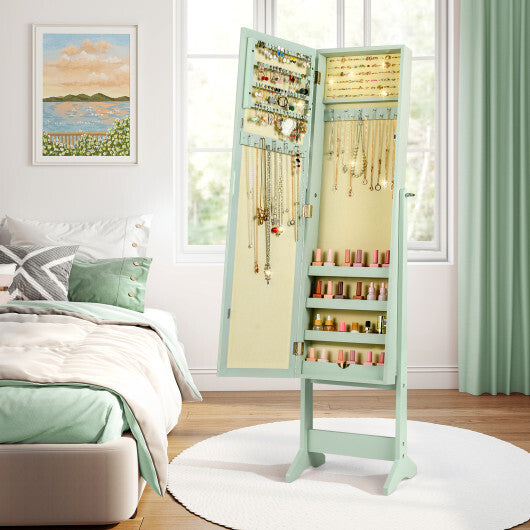 Mirrored Standing Jewelry Cabinet Storage Box Green