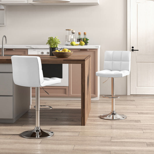 Adjustable Swivel Bar Stool with PU Leather White