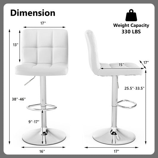 Adjustable Swivel Bar Stool with PU Leather White