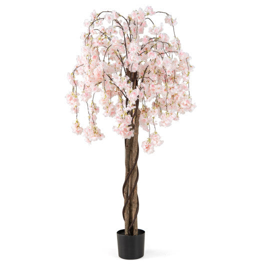 5.5 FT Tall Artificial Cherry Blossom Tree with White Flowers 1 Pack