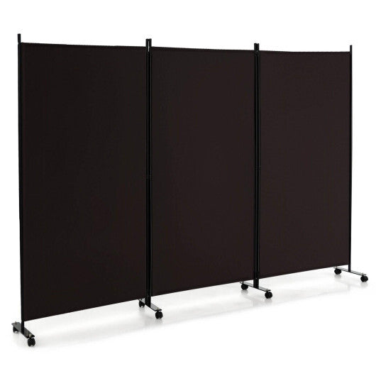 3-Panel Folding Room Divider 6Ft Rolling Privacy Screen with Lockable Wheels Brown