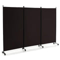 3-Panel Folding Room Divider 6Ft Rolling Privacy Screen with Lockable Wheels Brown