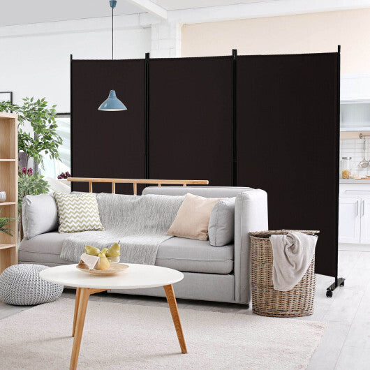 3-Panel Folding Room Divider 6Ft Rolling Privacy Screen with Lockable Wheels Brown