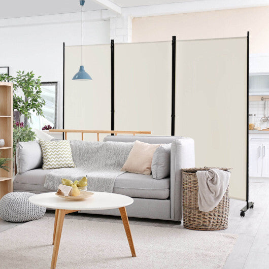 3-Panel Folding Room Divider 6Ft Rolling Privacy Screen with Lockable Wheels White