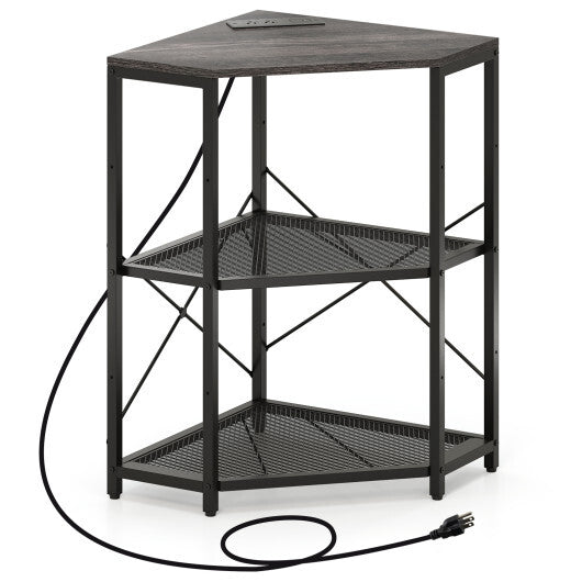 Corner Printer Stand with Power Outlet 3-Tier with Adjustable Shelf Black