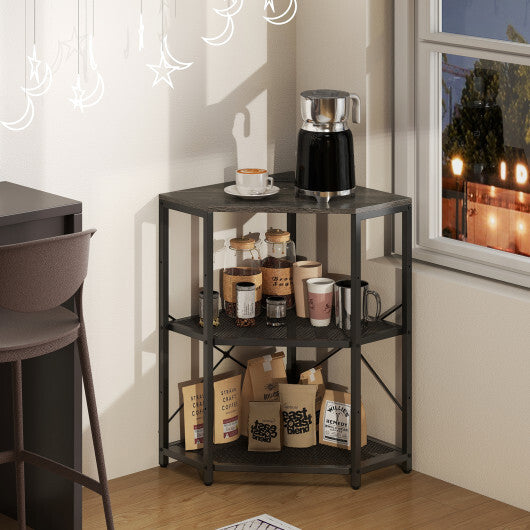 Corner Printer Stand with Power Outlet 3-Tier with Adjustable Shelf Black