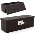 43 Inches Folding Storage Ottoman Bench Foot Rest Stool End of Bed Bench Brown