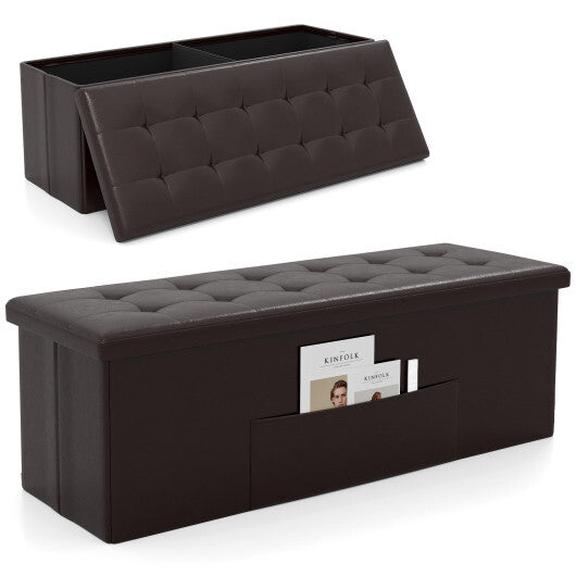 43 Inches Folding Storage Ottoman Bench Foot Rest Stool End of Bed Bench Brown