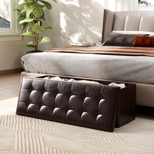 43 Inches Folding Storage Ottoman Bench Foot Rest Stool End of Bed Bench Brown