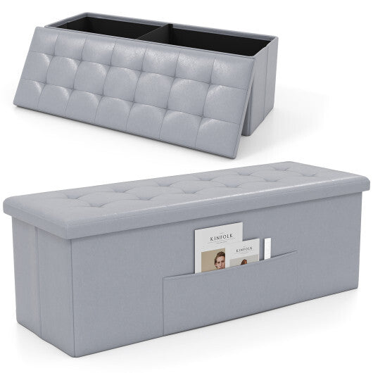 43 Inches Folding Storage Ottoman Bench Foot Rest Stool End of Bed Bench Gray
