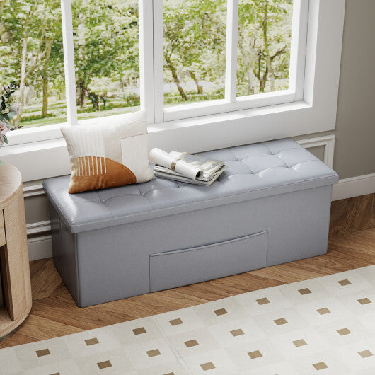 43 Inches Folding Storage Ottoman Bench Foot Rest Stool End of Bed Bench Gray