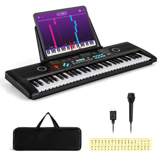 61 Key Electric Portable Digital Keyboard Piano for Beginner Black
