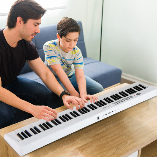 88 Key Foldable Electric Keyboard Piano with Wireless MIDI and Dual Speakers White