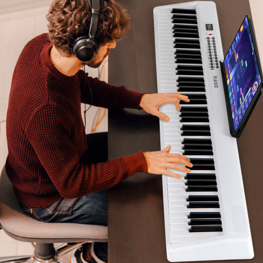 88 Key Foldable Electric Keyboard Piano with Wireless MIDI and Dual Speakers White