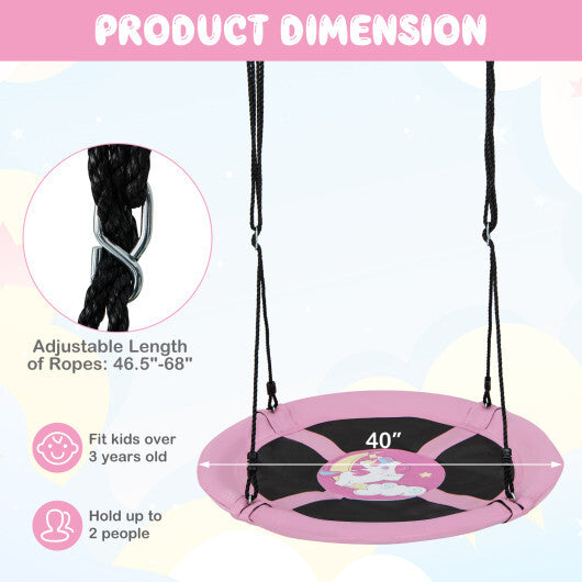 40" Flying Saucer Tree Swing Indoor Outdoor Play Set Swing for Kids Dark Pink