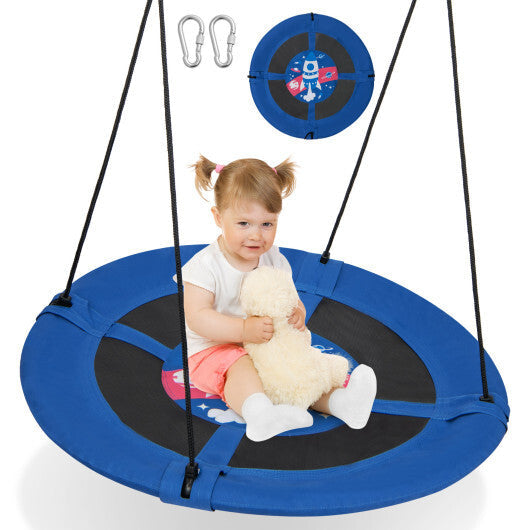 40" Flying Saucer Tree Swing Indoor Outdoor Play Set Swing for Kids Blue Rocket