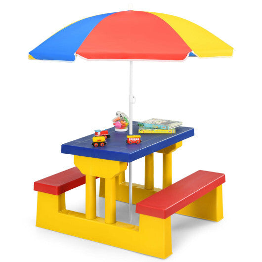 Costway Kids Picnic Table Set with Removable Umbrella Indoor Outdoor Garden Patio