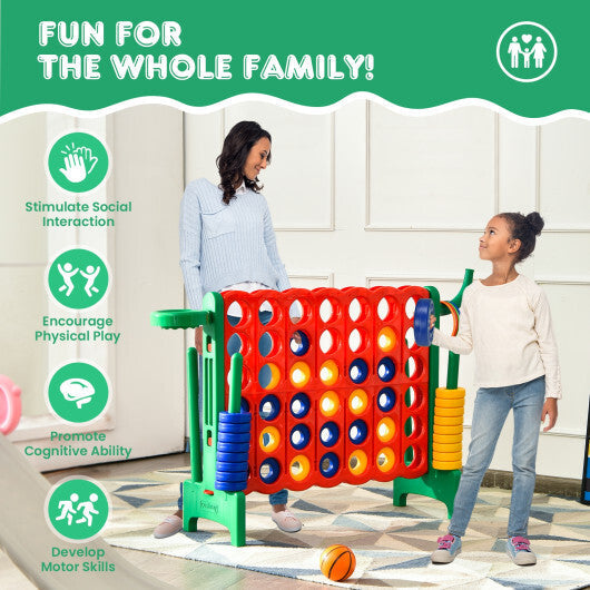 4-in-A Row Giant Game Set w/Basketball Hoop for Family Red