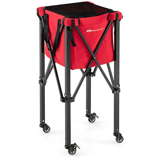 Costway Lightweight Foldable Tennis Ball Teaching Cart with Wheels and Removable Bag-Red