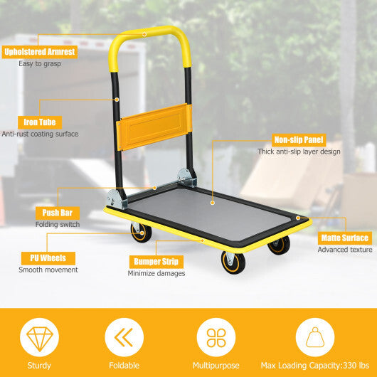 330lbs Folding Platform Cart Dolly Push Hand Truck Moving Warehouse Foldable