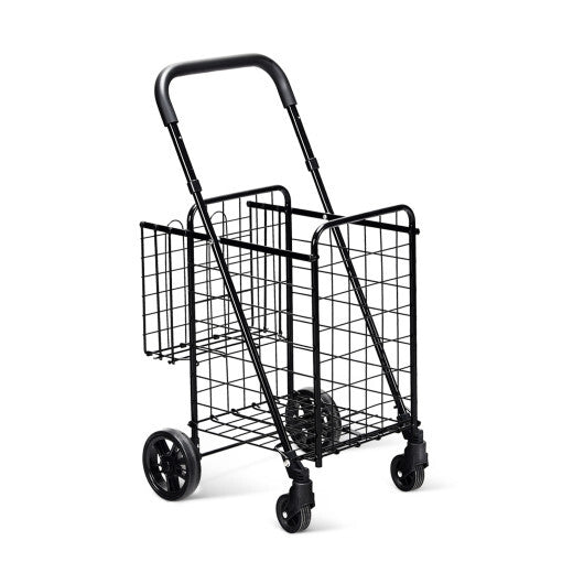 Folding Shopping Cart Jumbo Basket Rolling Utility Trolley Adjustable Handle