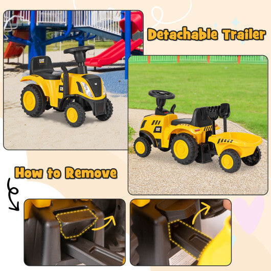 Kids Ride on Tractor Licensed Caterpillar with Detachable Trailer No Power Yellow