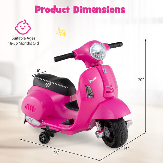 Kids Ride on Motorcycle Licensed Vespa with LED Headlight and Horn Sound - Pink