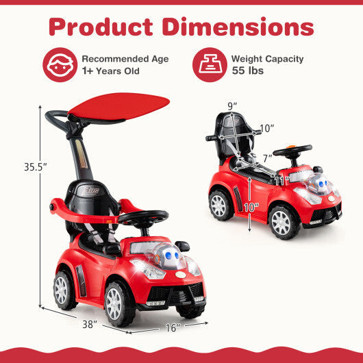 Costway 3-in-1 Push Car for Toddler Stroller Sliding Walking Car for Boys and Girls - Red