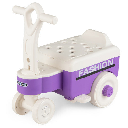 Costway 4 in 1 Ride on Push Car with Music and Under-Seat Storage for Boys Girls-Purple