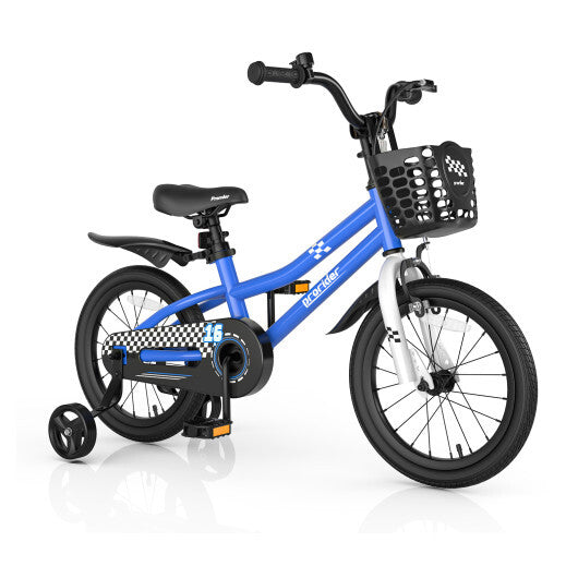 Costway 16'' Kid's Bike with Removable Training Wheels & Basket for 4-7 Years Old Blue