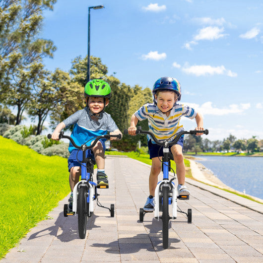 Costway 16'' Kid's Bike with Removable Training Wheels & Basket for 4-7 Years Old Blue