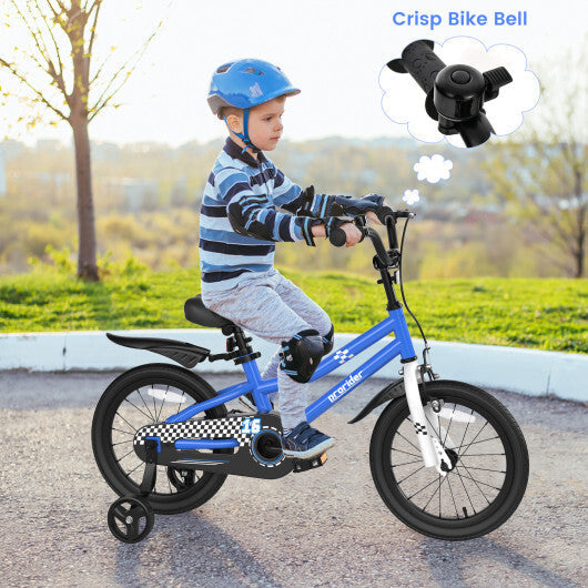 Costway 16'' Kid's Bike with Removable Training Wheels & Basket for 4-7 Years Old Blue