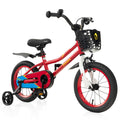 Costway 14" Kid's Bike with Removable Training Wheels & Basket for 3-5 Years Old Red