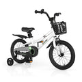 Costway 16'' Kid's Bike with Removable Training Wheels & Basket for 4-7 Years Old White