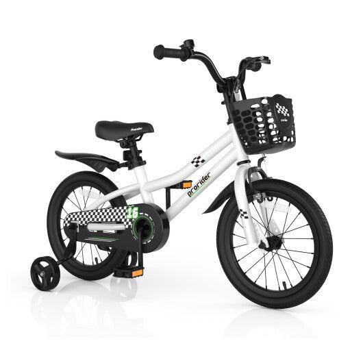 Costway 16'' Kid's Bike with Removable Training Wheels & Basket for 4-7 Years Old White