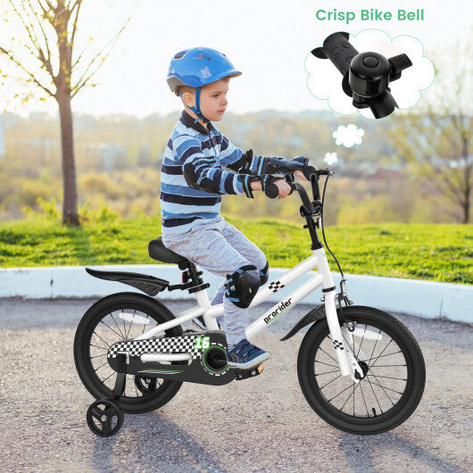 Costway 16'' Kid's Bike with Removable Training Wheels & Basket for 4-7 Years Old White