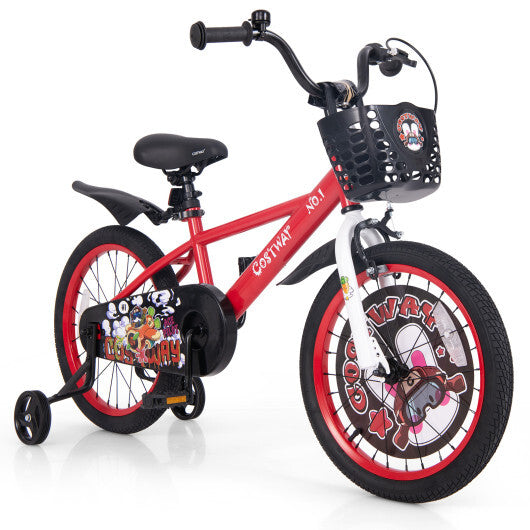 18 Inch Kids Bike Adjustable with Storage Basket and Double Brake for 4-8 Years Old Red