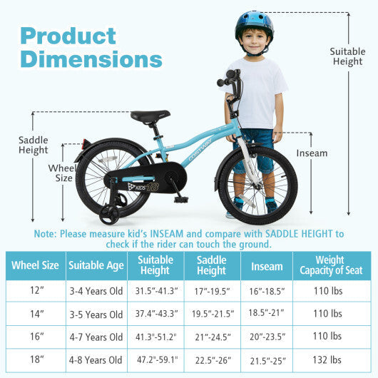 Costway 18-Inch Kids Bike for 4-8 Years Old Children Bicycle with Training Wheels