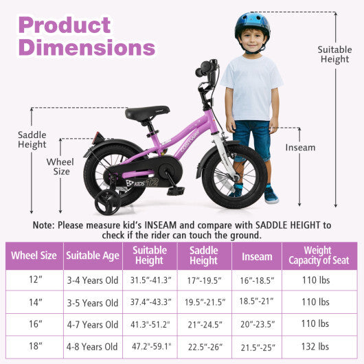 Costway Kids Bike 12-Inch Children Training Bicycle with 2 Brake for 3-4 Years Old