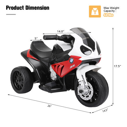 Kids Ride On Motorcycle BMW Licensed 6V Electric 3 Wheels Bicycle Music&Light Red