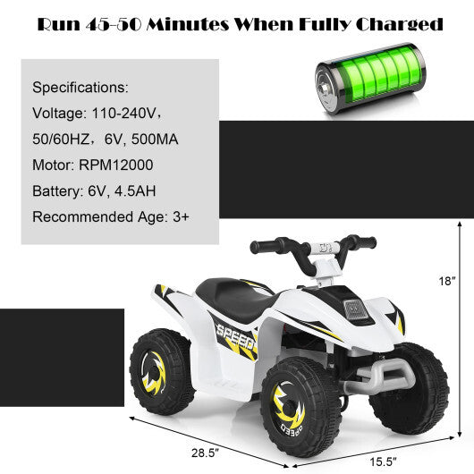 Costway 6V Kids Electric Quad ATV 4 Wheels Ride On Toy Toddlers Forward&Reverse White