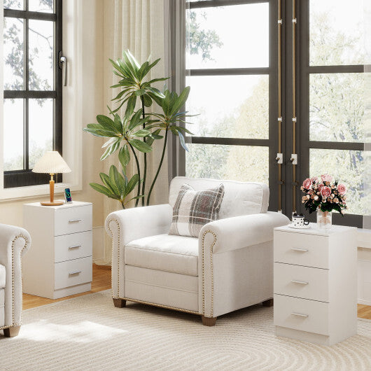 Set of 2 Nightstand with Charging Station End Table with 3 Storage Drawers Bedside Table for Bedroom-White